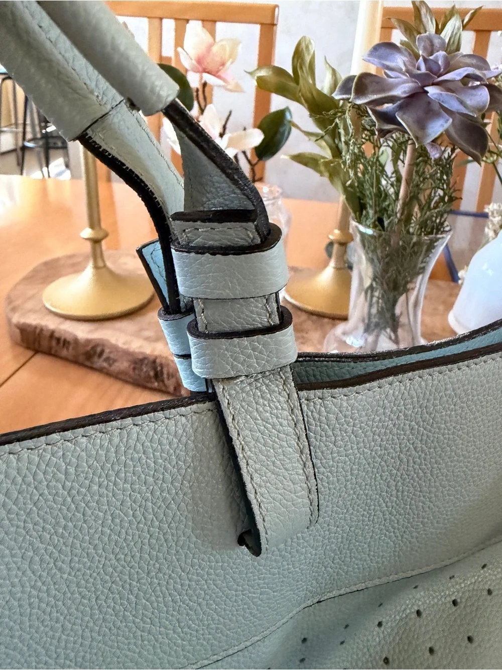 Vittoria Napoli Italian-made Light Blue Tote Bag with Double Straps